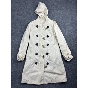 Tulle Anthropologie Trench Coat Women's Small White Toggle Button Hooded